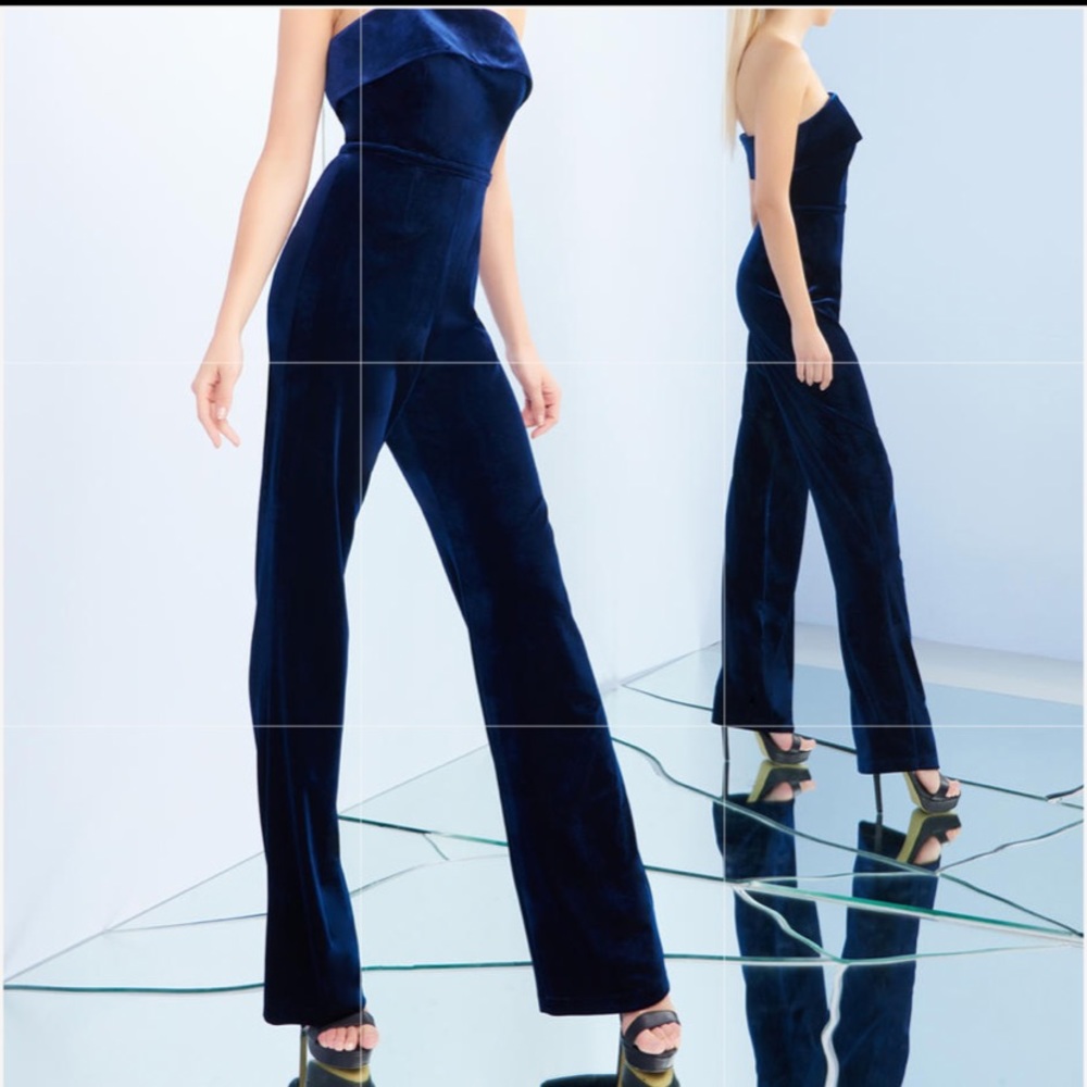 Ieena for Mac Duggal Navy Velvet Jumpsuit